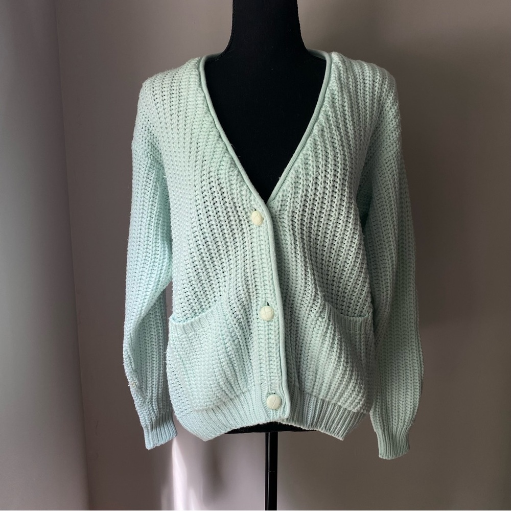 Margules Medium Light Mint Green Vintage Cardigan Funky Buttons